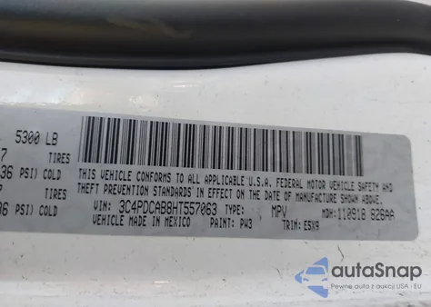 2017 Dodge Journey Se z USA, uszkodzony, nr VIN 3C4PDCAB8HT557063